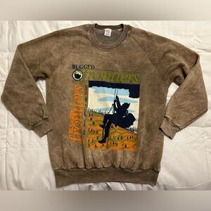 Vintage 80s Distressed Rugged Frontiers Western Crewneck Sweatshirt